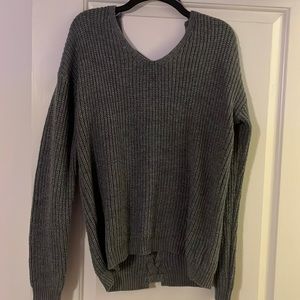 women’s dark grey sweater with open back